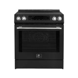 FORNO Espresso Donatello 30" 5 cu. ft. Induction Range with Air Fry and Self-Clean in Black and Antique Brass Handles, FFSIN0905-30BLK