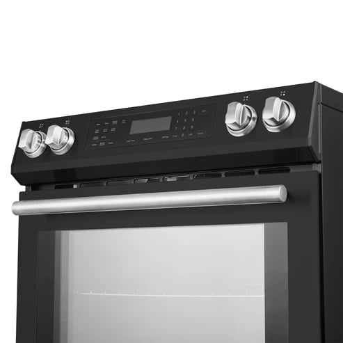 FORNO Espresso Donatello 30" 5 cu. ft. Induction Range with Air Fry and Self-Clean in Black and Antique Brass Handles, FFSIN0905-30BLK