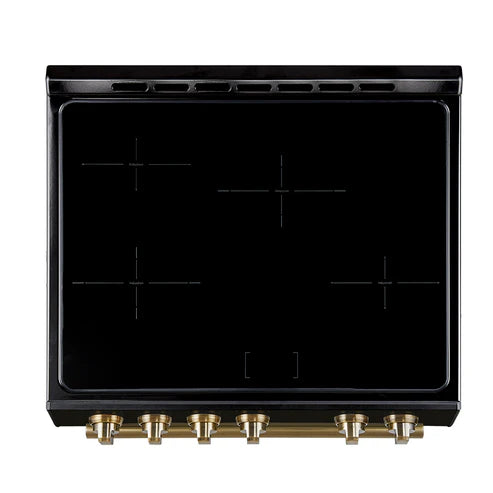 FORNO Espresso Leonardo 30" 5 cu. ft. Induction Range with Knob Control in Black and Antique Brass Accents, FFSIN0982-30BLK