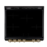 FORNO Espresso Leonardo 30" 5 cu. ft. Induction Range with Knob Control in Black and Antique Brass Accents, FFSIN0982-30BLK