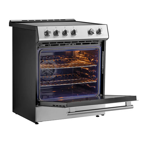 FORNO Espresso Leonardo 30" 5 cu. ft. Induction Range with Knob Control in Stainless Steel and Silver Accents, FFSIN0982-30