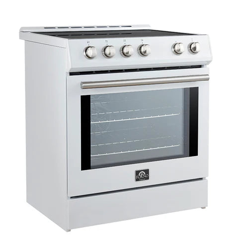 FORNO Espresso Leonardo 30" 5 cu. ft. Induction Range with Knob Control in White and Silver Accents, FFSIN0982-30WHT