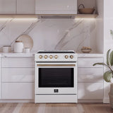 FORNO Espresso Leonardo 30" 5 cu. ft. Induction Range with Knob Control in White and Silver Accents, FFSIN0982-30WHT