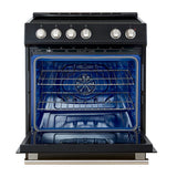 FORNO Espresso Leonardo 30" 5 cu. ft. Induction Range with Knob Control in Black and Antique Brass Accents, FFSIN0982-30BLK