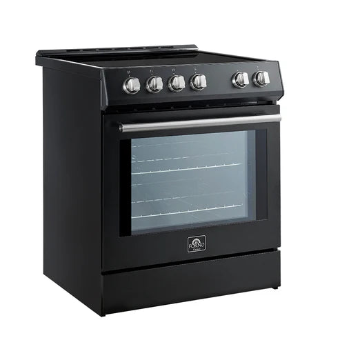 FORNO Espresso Leonardo 30" 5 cu. ft. Induction Range with Knob Control in Black and Antique Brass Accents, FFSIN0982-30BLK
