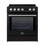 FORNO Espresso Leonardo 30" 5 cu. ft. Induction Range with Knob Control in Black and Antique Brass Accents, FFSIN0982-30BLK
