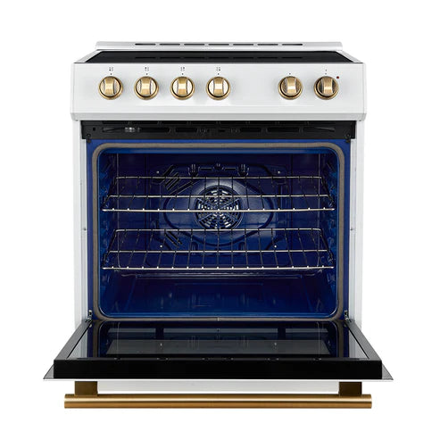 FORNO Espresso Leonardo 30" 5 cu. ft. Induction Range with Knob Control in White and Silver Accents, FFSIN0982-30WHT