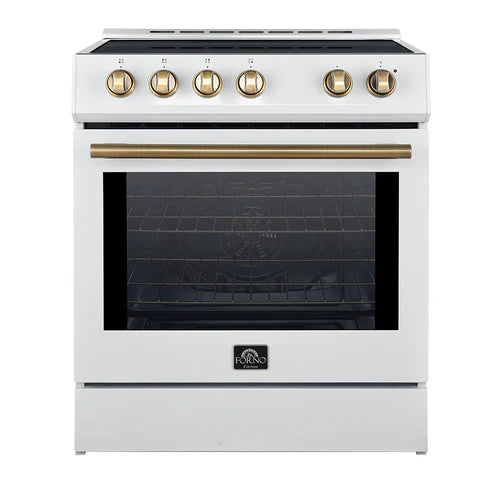 FORNO Espresso Leonardo 30" 5 cu. ft. Induction Range with Knob Control in White and Silver Accents, FFSIN0982-30WHT