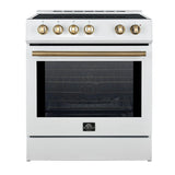 FORNO Espresso Leonardo 30" 5 cu. ft. Induction Range with Knob Control in White and Silver Accents, FFSIN0982-30WHT