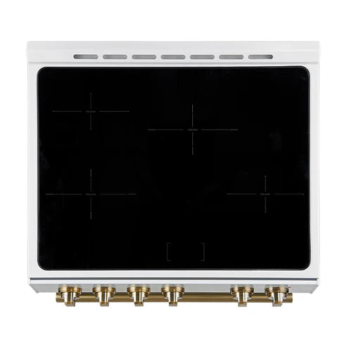 FORNO Espresso Leonardo 30" 5 cu. ft. Induction Range with Knob Control in White and Silver Accents, FFSIN0982-30WHT