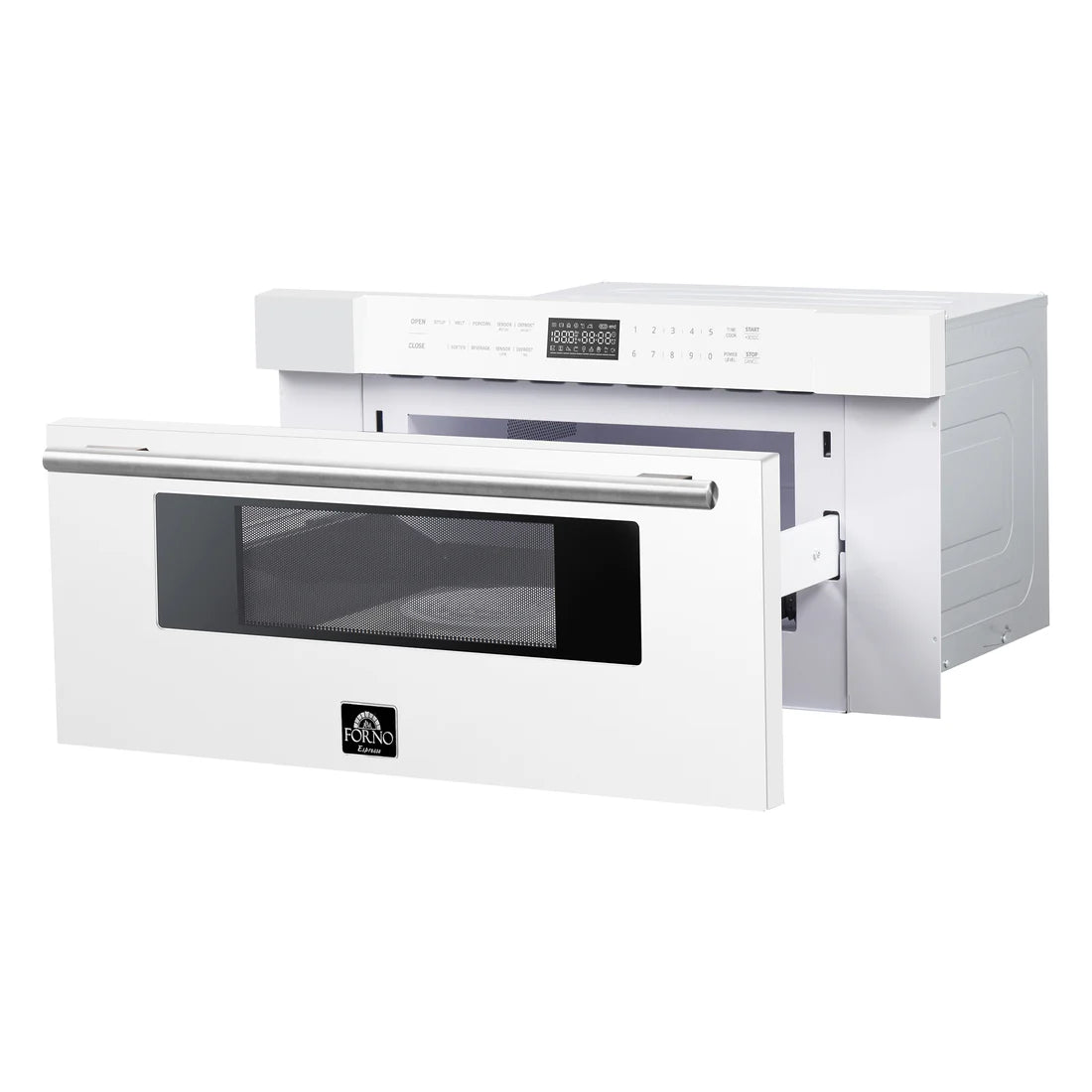 FORNO Espresso Capoliveri 30" 1.2 cu. ft. Built-In Microwave Drawer in White with Antique Brass Handles, FMWDR3000-30WHT