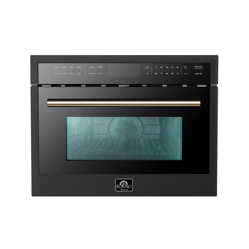 FORNO Espresso Oliena 24" 1.6 cu. ft. Built-In Microwave Oven in Black with Silver Handles, FMWDR3093-24BLK