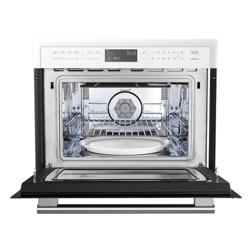 FORNO Espresso Oliena 24" 1.6 cu. ft. Built-In Microwave Oven in White with Antique Brass Handles, FMWDR3093-24WHT