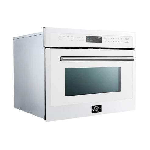 FORNO Espresso Oliena 24" 1.6 cu. ft. Built-In Microwave Oven in White with Antique Brass Handles, FMWDR3093-24WHT