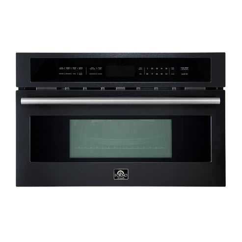 FORNO Espresso Oliena 30" 1.6 cu. ft. Built-In Microwave Oven in Black with Antique Brass Handles, FMWDR3093-30BLK