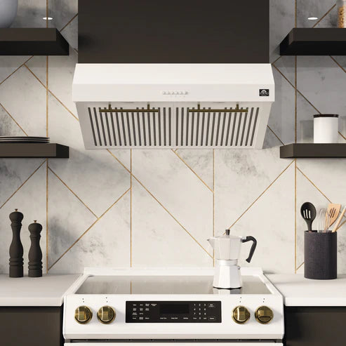 FORNO Espresso Bari 30" 400 CFM Under Cabinet Range Hood in White with Silver Handles, FRHUC5255-30WHT