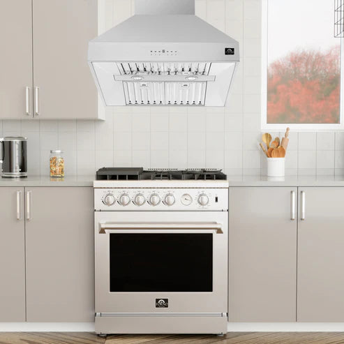 FORNO Orvieto 30" 600 CFM Wall Mount Range Hood in Stainless Steel, FRHWM5094-30