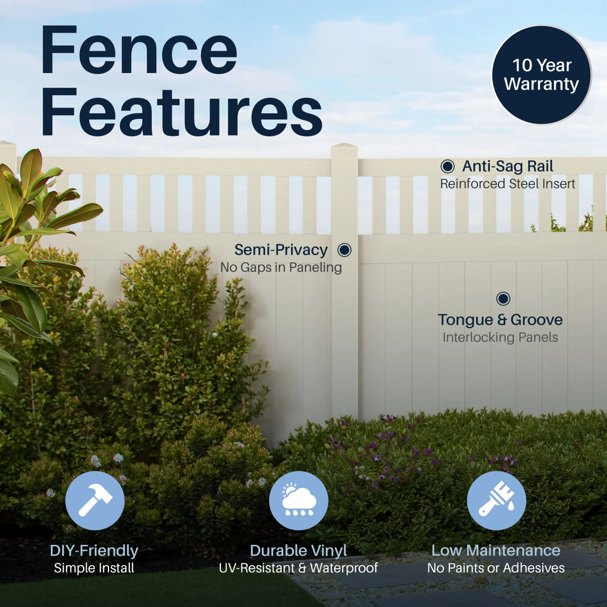 Aleko 6’ x 6’ Vinyl Semi-Private Fence – Sand - Denver Series