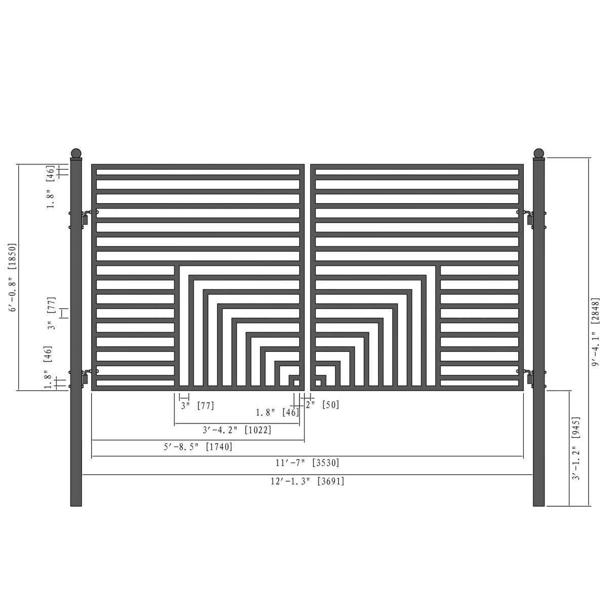 Aleko Steel Dual Swing Driveway Gate with Pedestrian Gate – Florence Style - 12 ft.