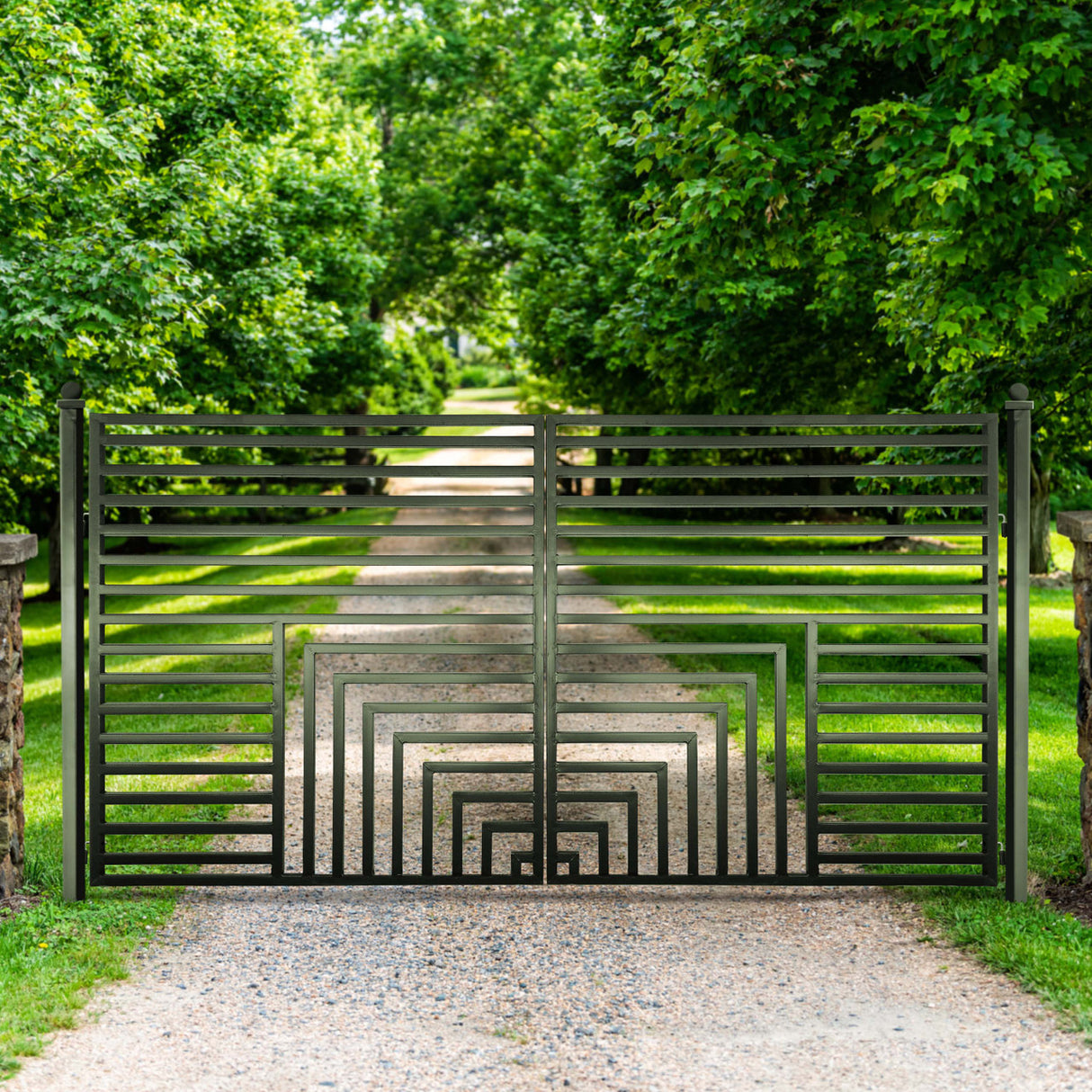 Aleko Steel Dual Swing Driveway Gate - Florence Style - 12 x 6 Feet
