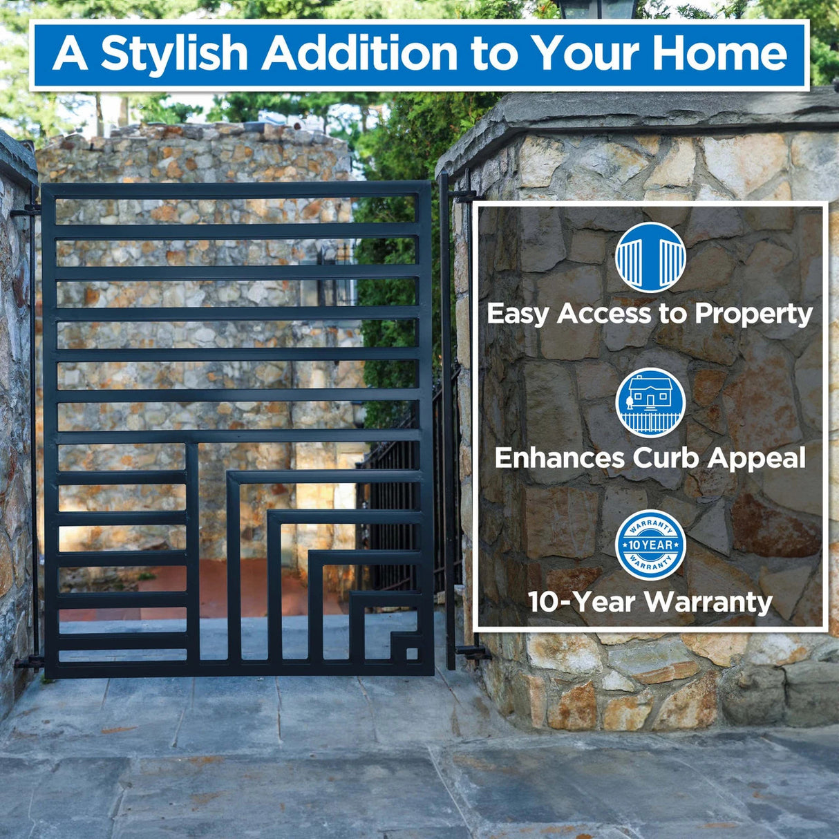 Aleko Steel Dual Swing Driveway Gate with Pedestrian Gate – Florence Style - 14 ft.