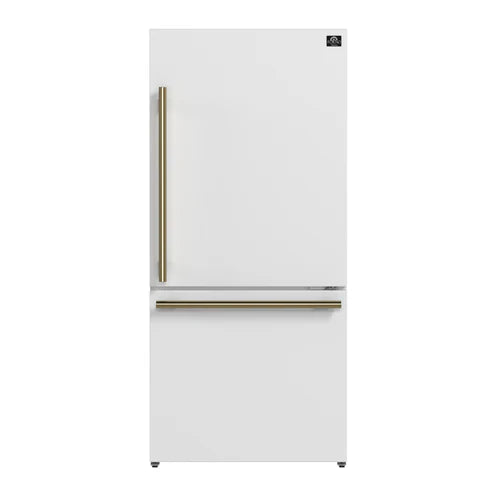 FORNO Espresso Milano 62" 34.4 cu. ft. Side-By-Side Refrigerator with Ice Maker in White with Antique Brass Accents, FFFFD1787-60WHT