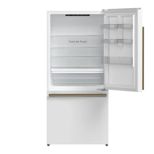 FORNO Espresso Milano 62" 34.4 cu. ft. Side-By-Side Refrigerator with Ice Maker in White with Antique Brass Accents, FFFFD1787-60WHT