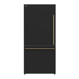 FORNO Espresso Milano 62" 34.4 cu. ft. Side-By-Side Refrigerator with Ice Maker in Black with Antique Brass Accents, FFFFD1787-60BLK