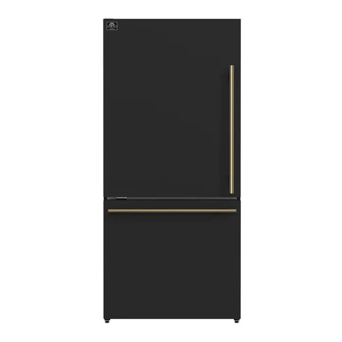 FORNO Espresso Milano 31" 17.2 cu. ft. Left Swing Refrigerator and Bottom Freezer with Ice Maker in Black and Silver Handles, FFFFD1786-31BLK
