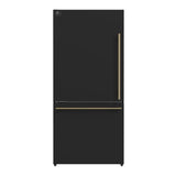 FORNO Espresso Milano 31" 17.2 cu. ft. Left Swing Refrigerator and Bottom Freezer with Ice Maker in Black and Antique Brass Handles, FFFFD1786-31BLK