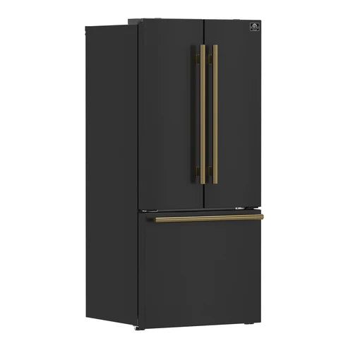 FORNO Espresso Gallipoli 30" 17.5 Cu. Ft. Refrigerator with Ice Maker in Black with Silver Handles, FFFFD1974-31BLK