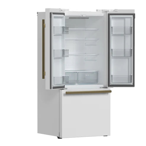FORNO Espresso Gallipoli 30" 17.5 Cu. Ft. Refrigerator with Ice Maker in White with Antique Brass Handles, FFFFD1974-31WHT