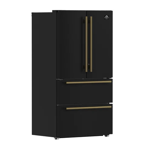 FORNO Espresso Moena 36" 19.2 cu. ft. Refrigerator with Ice Maker in Black with Silver Handles, FFRBI1820-36BLK