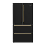 FORNO Espresso Moena 36" 19.2 cu. ft. Refrigerator with Ice Maker in Black with Antique Brass Handles, FFRBI1820-36BLK