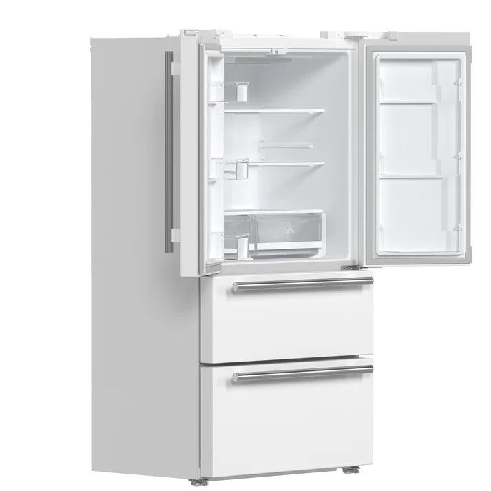 FORNO Espresso Moena 36" 19.2 cu. ft. Refrigerator with Ice Maker in White with Antique Brass Handles, FFRBI1820-36WHT