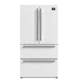 FORNO Espresso Moena 36" 19.2 cu. ft. Refrigerator with Ice Maker in White with Antique Brass Handles, FFRBI1820-36WHT