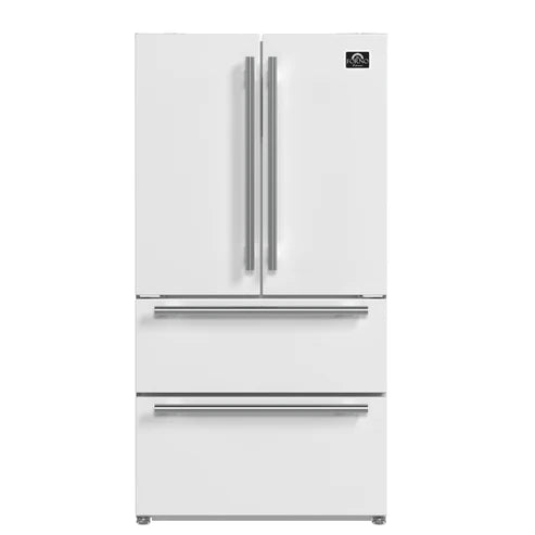 FORNO Espresso Moena 36" 19.2 cu. ft. Refrigerator with Ice Maker in White with Silver Handles, FFRBI1820-36WHT