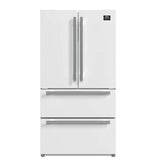 FORNO Espresso Moena 36" 19.2 cu. ft. Refrigerator with Ice Maker in White with Silver Handles, FFRBI1820-36WHT