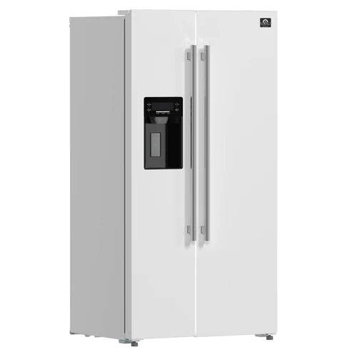 FORNO Espresso Salerno 36" 20 cu. ft. Side-By-Side Refrigerator with Water and Ice Dispenser in White with Antique Brass Handles