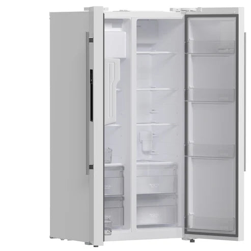 FORNO Espresso Salerno 36" 20 cu. ft. Side-By-Side Refrigerator with Water and Ice Dispenser in White with Antique Brass Handles
