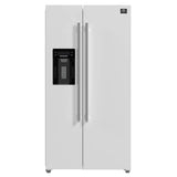 FORNO Espresso Salerno 36" 20 cu. ft. Side-By-Side Refrigerator with Water and Ice Dispenser in White with Antique Brass Handles