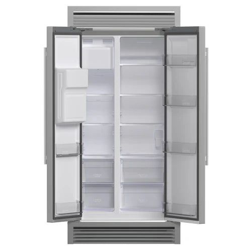 FORNO Salerno 40" 20 cu. ft. Side-by-Side Built-In Refrigerator with Water and Ice Dispenser and Grill Trim Kit, FFRBI1844-40SG