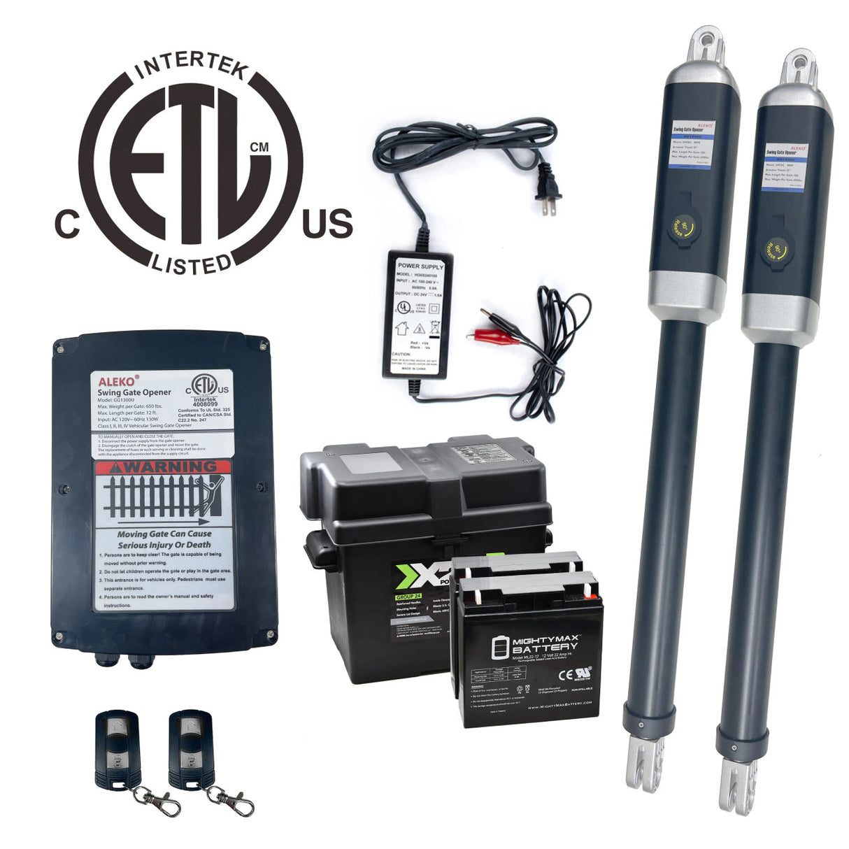 Aleko Dual Swing Gate Operator - GG1300/AS1300 AC/DC - Back-up Kit ACC2