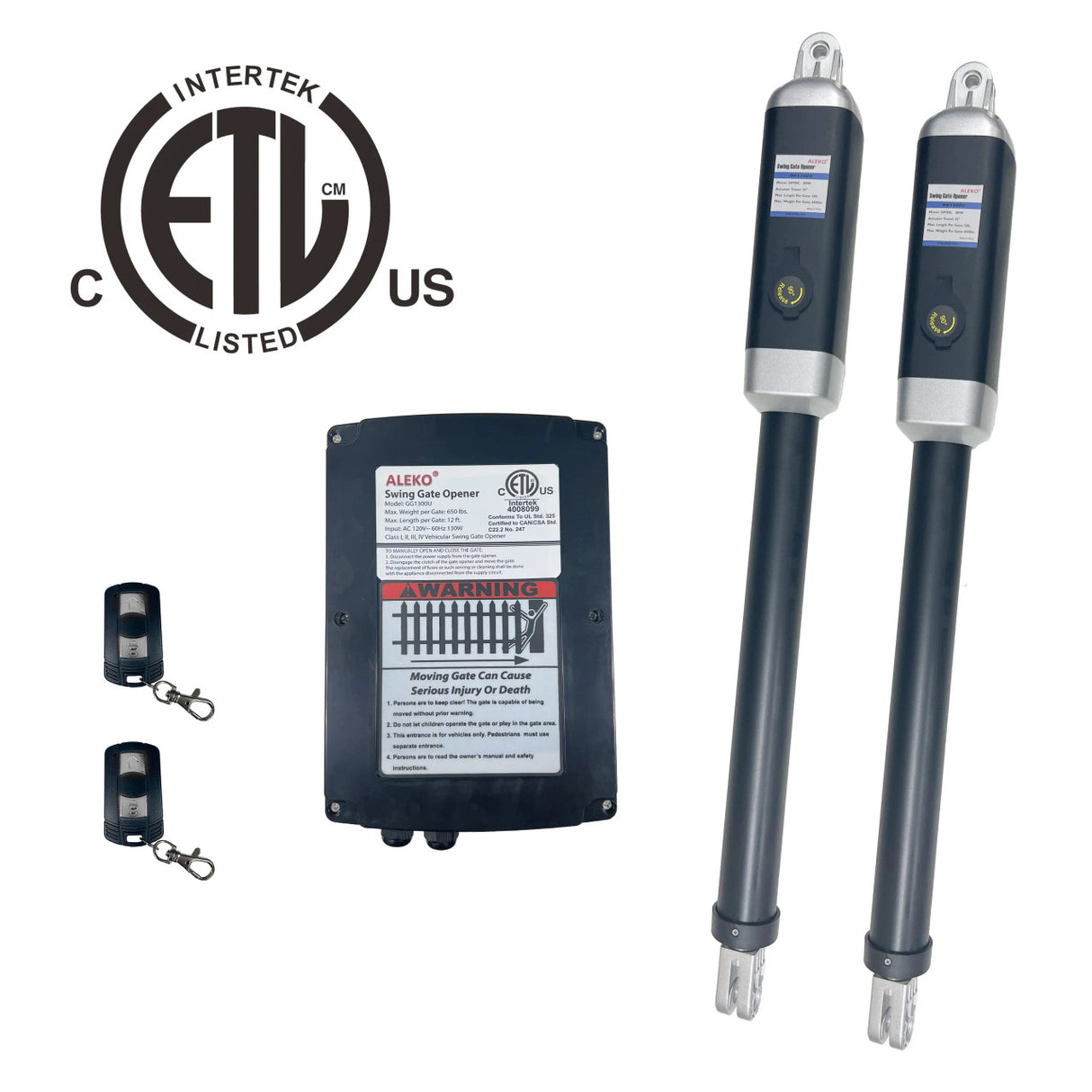 Aleko ETL Certified Dual Swing Gate Operator - GG900U AC/DC - Starter Kit
