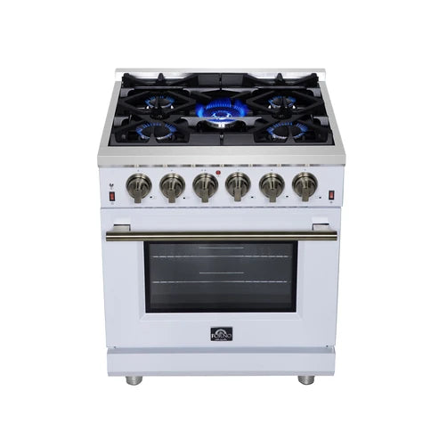 Forno Massimo 30-Inch White Freestanding Gas Range, 5 Burners, True Convection Oven