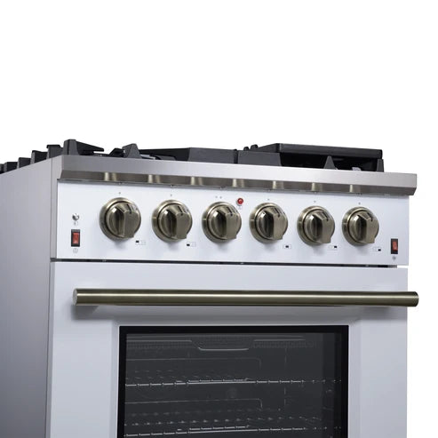 Forno Massimo 30-Inch White Freestanding Gas Range, 5 Burners, True Convection Oven