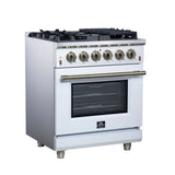 Forno Massimo 30-Inch White Freestanding Gas Range, 5 Burners, True Convection Oven