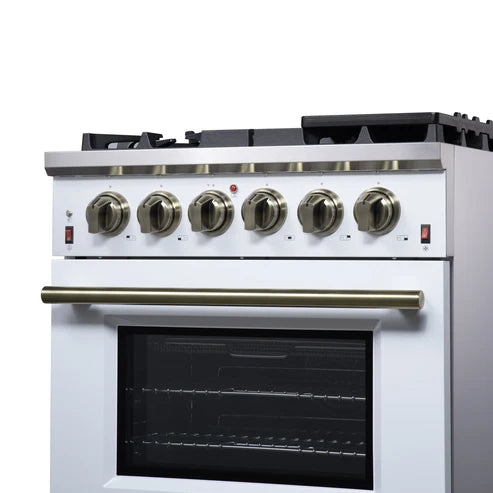 Forno Massimo 30-Inch White Freestanding Gas Range, 5 Burners, True Convection Oven