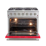 FORNO Galiano 36" 5.36 cu. ft. Gas Range with 6 Italian Burners in Red, FFSGS6244-36RED