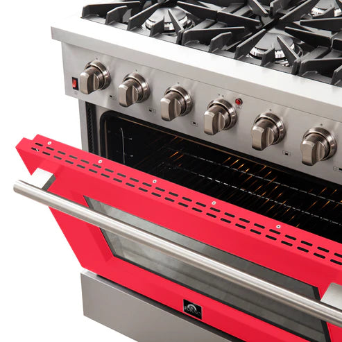 FORNO Galiano 36" 5.36 cu. ft. Gas Range with 6 Italian Burners in Red, FFSGS6244-36RED
